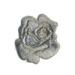 Ecusson thermocollant petite rose argent - lurex 3x3.5cm