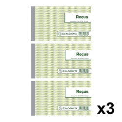 3 carnets de reçus - 10,5x18cm - Autocopiant - Dupli - 50 feuilles - Exacompta - 23170E
