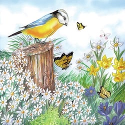 Lot de 4 serviettes en papier découpage collage 33 cm OISEAU FLEUR PAPILLON O 405