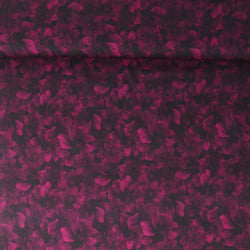 Tissu Viscose Twill extensible Louna fleurs Framboise foncé sur fond Noir