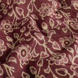 Tissu  Voile de Coton Batik Fleurs Kencana sur fond Bordeaux