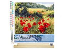 Peinture par Numéro Figured'Art - Coquelicots champêtres - Kit de Loisir Créatif DIY Numéro d'Art Complet - 40x50cm toile roulée + châssis en bois à monter