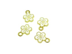 6 Breloques petite fleur émaillée 11*9mm doré et blanc