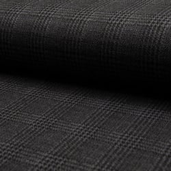 Tissu Jacquard polyviscose  extensible Écossais pied de poule Noir sur fond Gris anthracite - Au mètre