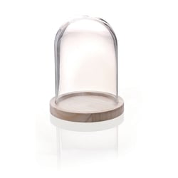 CLOCHE VERRE + SOCLE BOIS Ø12 H16CM