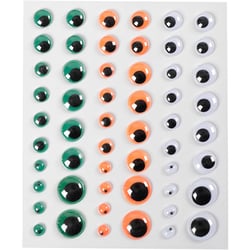 Yeux loucheurs, autocollant, d 6+8+10+12+15 mm, vert, orange, blanc, 54 pièce, 1 flles