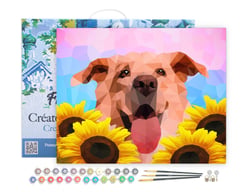 Peinture par Numéro Figured'Art avec Cadre - Chien Polygon Art - Kit de Loisir Créatif DIY Numéro d'Art Complet - 40x50cm toile tendue sur châssis