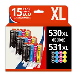 PGI530 CLI531 - Pack 15 cartouches Canon PGI530 CLI531 compatibles Pixma TS8750 - 123CONSOMMABLES
