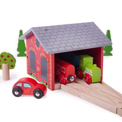 Hangar Pour Deux Locomotives – Train en Bois | - Bigjigs - Vert