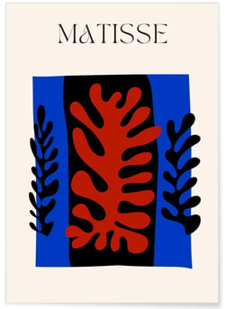 Affiche Matisse 'Feuillage Abstrait' – Bleu, rouge et noir | A3 : 29,7x42cm