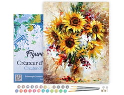 Peinture par Numéro Figured'Art avec Cadre - Jolis Tournesols - Kit de Loisir Créatif DIY Numéro d'Art Complet - 40x50cm toile tendue sur châssis