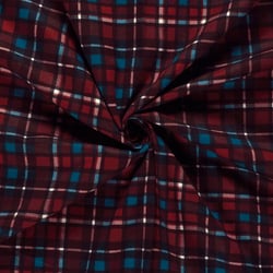 Tissu Flanelle de Coton Basile carreaux Bleus sur fond Rouge