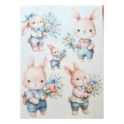 1 feuille de papier de riz 21 x 29,7 cm AB Studio Milky Valley LAPIN FLEUR 309