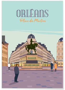 Affiche ville Orléans - Place du Martroi | A3 : 29,7x42cm