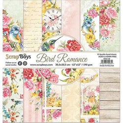 12 papiers imprimés scrapbooking 30 x 30 cm ScrapBoys BIRD ROMANCE
