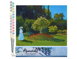 Peinture par Numéro Figured'Art - Dame en blanc au jardin - Monet - Kit de Loisir Créatif DIY Numéro d'Art Complet - 40x50cm sans châssis en bois