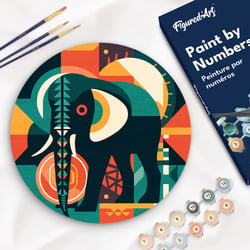 Peinture par Numéro sur disque en bois Figured'Art - Éléphant Art Déco - Kit de Loisir Créatif DIY Numéro d'Art Complet - 30cm de diamètre