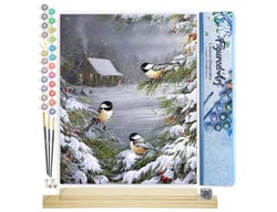 Peinture par Numéro Figured'Art - Trois Oiseaux sous la Neige - Kit de Loisir Créatif DIY Numéro d'Art Complet - 40x50cm toile roulée + châssis en bois à monter