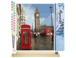 Peinture par Numéro Figured'Art - Cabine téléphonique à Londres - Kit de Loisir Créatif DIY Numéro d'Art Complet - 40x50cm toile roulée + châssis en bois à monter