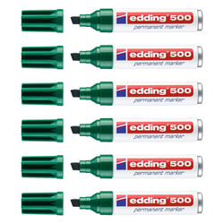 Lot de 6 marqueurs permanents - EDDING - Corps aluminium vert - Pointe biseautée 2-7 mm