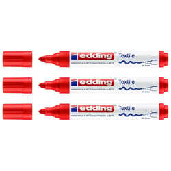 Lot de 3 marqueurs textiles permanents - EDDING 4500 - Pointe ronde 2-3 mm - Rouge