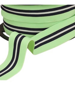 Elastique bicolore avec liseret central 32mm vert nil au mètre