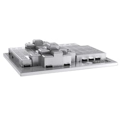 MetalEarth Architecture: JAVITS CONVENTION CENTER 9.8x7.4x2.1cm, maquette 3D en métal avec 2 feuilles, sur carte 12x17cm, 14+