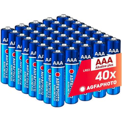 AGFAPHOTO Piles AAA Alcalines PLUS LR03 (1,5V, Lot de 40) – Longue Durée de Vie – Idéales pour Télécommandes, Jouets, Appareils Photo et Plus – Usage Domestique ou Professionnel