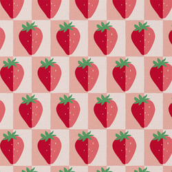Tissu Coton enduit Mariguette fraise sur fond Rose