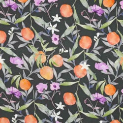 Tissu Viscose  Citrina agrumes Oranges sur fond Noir - Au mètre
