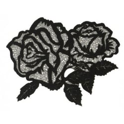Ecusson thermocollant avec strass Rose double noir et argent XL 12x10cm