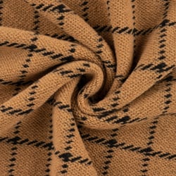Tissu Laine mélangé Carreaux noirs sur fond Camel