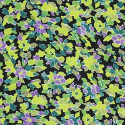 Tissu Viscose Digital Fleurs vertes sur fond Noir