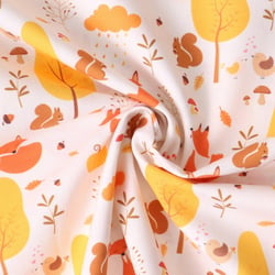 Tissu Coton imprimé  Sylvani animaux en automne sur fond Crème - Au mètre