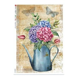 1 feuille de papier de riz 22.5 x 32 cm découpage collage Paper Designs PICHET D HORTANSIAS PAPILLON 0074