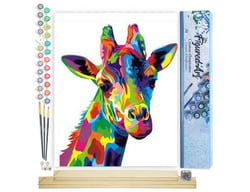 Peinture par Numéro Figured'Art - Girafe Pop Art - Kit de Loisir Créatif DIY Numéro d'Art Complet - 40x50cm toile roulée + châssis en bois à monter