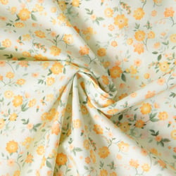 Tissu Popeline de Coton légère Petites fleurs oranges sur fond Blanc cassé