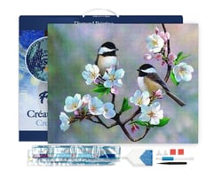 Diamond Painting Broderie Diamant Figured’Art 40x50cm toile tendue sur châssis en bois - diamants carrés - Petits Oiseaux et Fleurs Blanches