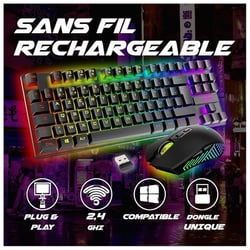 Pack Gaming Sentai C03 WL Clavier TKL + Souris sans Fil Rechargeable Rétroéclairé, AZERTY Français, 3200 DPI – Pack pour PC PS4 PS5 – Noir – Plug & Play