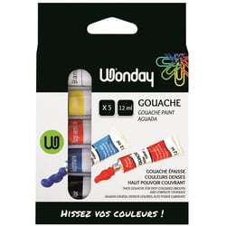 Gouache - Couleurs primaires - 5 tubes 12ml - Idéal pour l'école et loisirs créatifs - Wonday