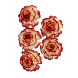 Assortiment de 5 roses + tige en papier de murier décoration scrapbooking ORANGE ANCIEN 505