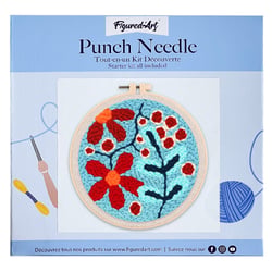 Figured'Art Punch Needle Kit Complet pour Adultes et Enfants - Explosion de Fleurs rouges - Parfait pour Débutant. Set prêt à broder taille 20x20cm avec cadre circulaire