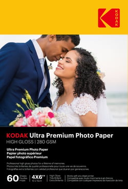 KODAK Ultra Premium Photo Paper 9891626 - Pack 60 feuilles papier photo haut de gamme - Format 10 x 15 cm (A6) - Finition brillante - 280 gsm - Compatible avec toutes imprimante jet d'encre