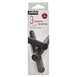 Fusains - Tendres - 13 à 15 mm diamètre - Noir profond - Boîte de 3 pièces - Pébéo