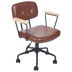 Chaise de Bureau Marron en Cuir PU Hauteur Réglable Fauteuil Pivotant pour Espace de Travail Rétro Traditionnel Home Office
