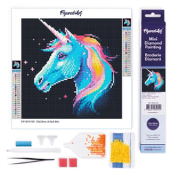 Mini Diamond Painting Broderie Diamant Figured’Art 25x25cm toile entière roulée avec diamants ronds - Licorne Néon