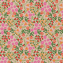 Tissu Coton enduit Martine Fleuris sur fond Rose saumon
