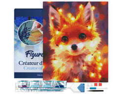 Diamond Painting Broderie Diamant Figured’Art 40x50cm toile tendue sur châssis en bois - diamants carrés - Petit renard et guirlande éclairée