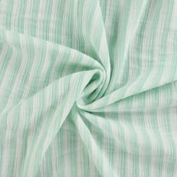 Tissu Double gaze de Coton Double face Rayures Vert d'eau sur fond Blanc