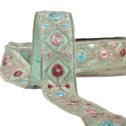 Galon indien brodé 30mm bleu acier au mètre